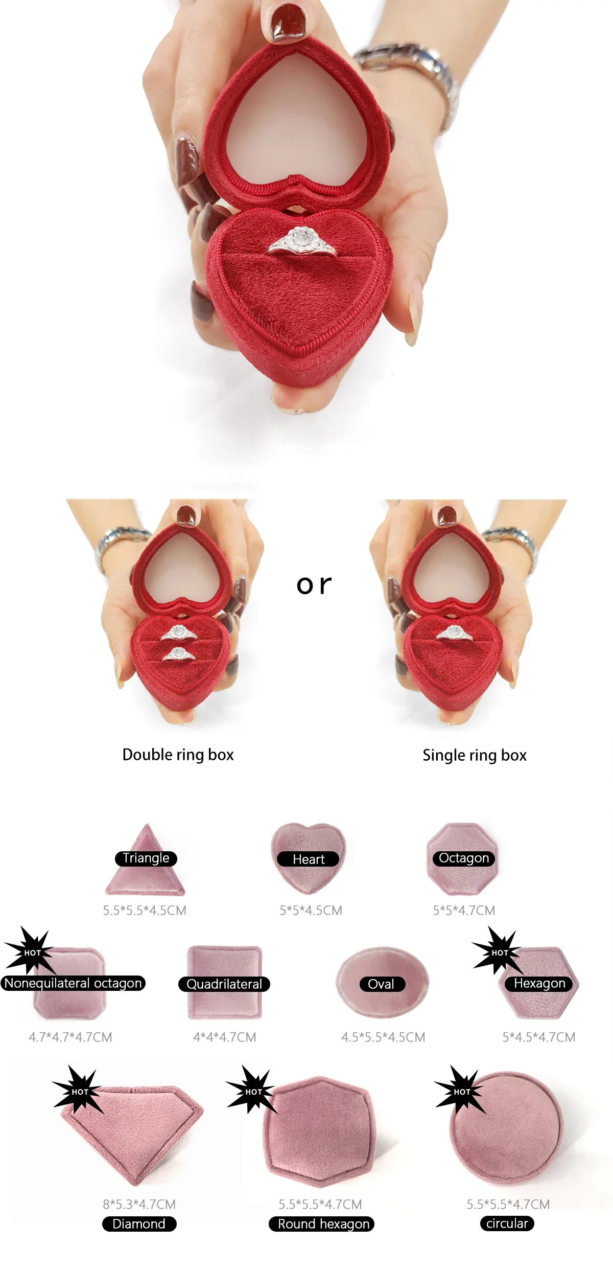 TAIMY Luxury Velvet Vintage Marry Wedding Heart Shaped Ring Box Double Rings Holder Custom Logo Jewelry Boxes Gifts Packaging