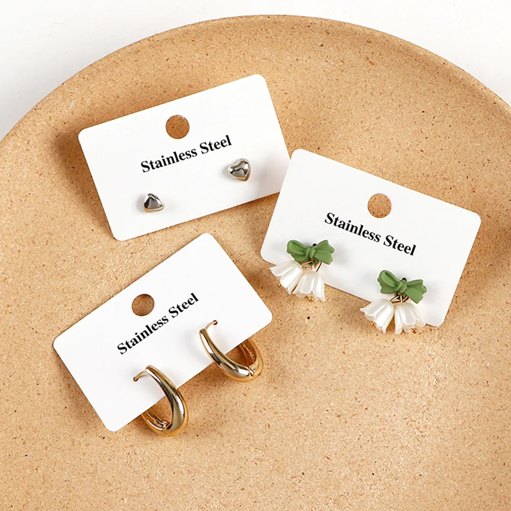 50/100pcs 6.4x4cm Paper Display Cards Stainless Steel Earring Package Jewelry Box Bag Holder Stand Storage Package Wholesale