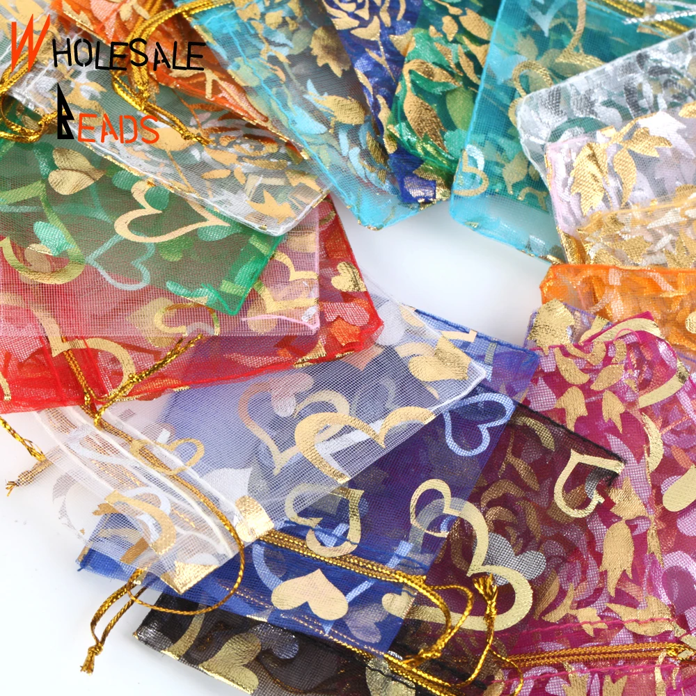 50pcs/Lot 35 Colors 7x9cm 9x12cm Drawstring Organza Bags Jewelry Packaging Bags Candy Wedding Party Bags Wholesale Gifts Pouches