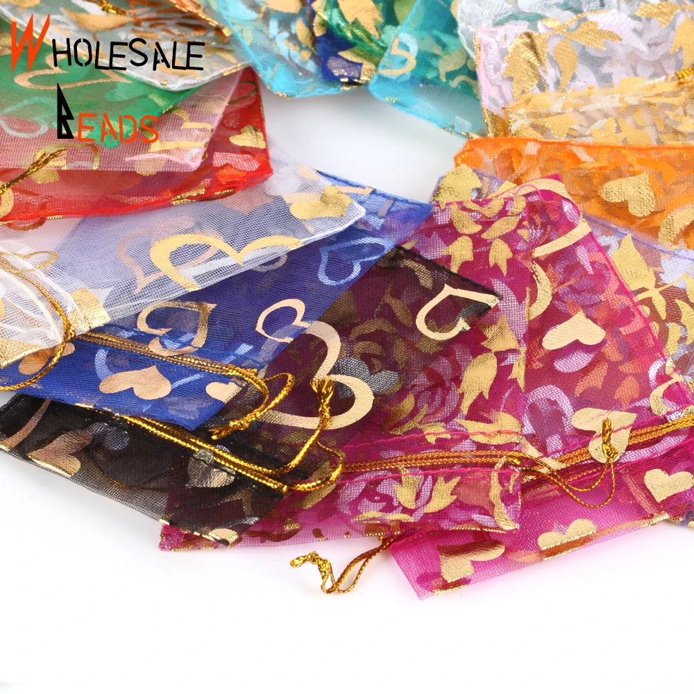 50pcs/Lot 35 Colors 7x9cm 9x12cm Drawstring Organza Bags Jewelry Packaging Bags Candy Wedding Party Bags Wholesale Gifts Pouches