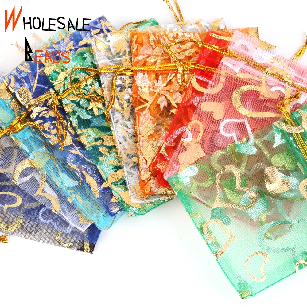 50pcs/Lot 35 Colors 7x9cm 9x12cm Drawstring Organza Bags Jewelry Packaging Bags Candy Wedding Party Bags Wholesale Gifts Pouches