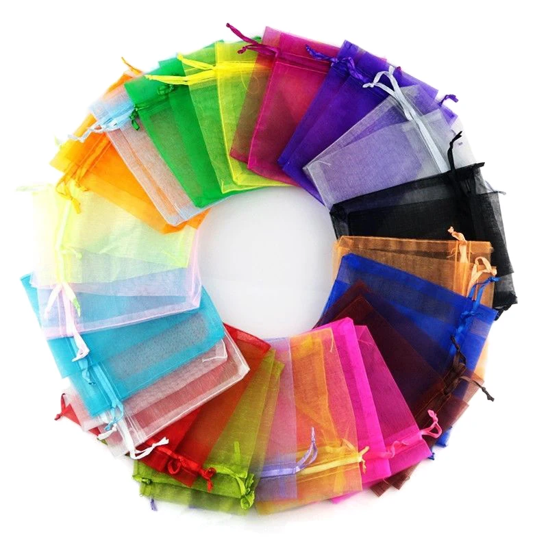 50pcs/Lot 35 Colors 7x9cm 9x12cm Drawstring Organza Bags Jewelry Packaging Bags Candy Wedding Party Bags Wholesale Gifts Pouches