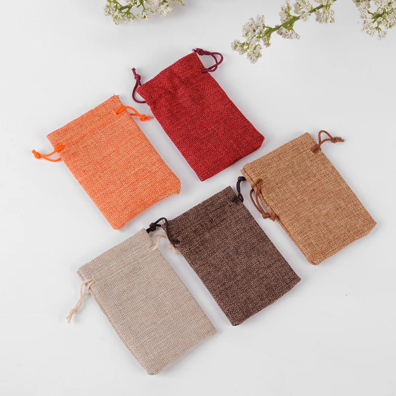 50pcs/lot Drawstring Gift Pouches Linen Bags For Jewelry Wedding Party Christmas Packaging Custom Logo 7*9 8*10 10*14 13*18cm