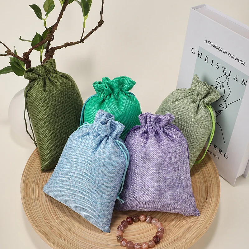 50pcs/lot Drawstring Gift Pouches Linen Bags For Jewelry Wedding Party Christmas Packaging Custom Logo 7*9 8*10 10*14 13*18cm
