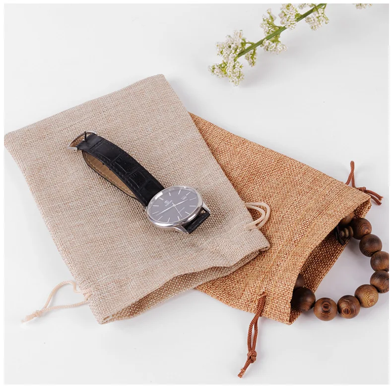 50pcs/lot Drawstring Gift Pouches Linen Bags For Jewelry Wedding Party Christmas Packaging Custom Logo 7*9 8*10 10*14 13*18cm