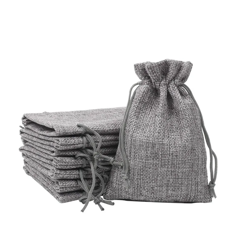 50pcs/lot Drawstring Gift Pouches Linen Bags For Jewelry Wedding Party Christmas Packaging Custom Logo 7*9 8*10 10*14 13*18cm