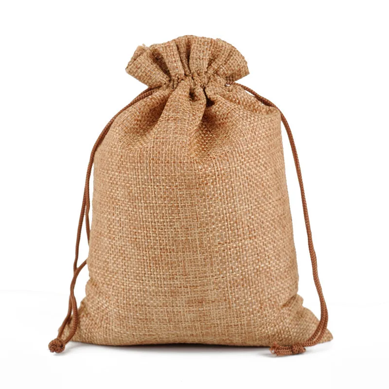 50pcs/lot Drawstring Gift Pouches Linen Bags For Jewelry Wedding Party Christmas Packaging Custom Logo 7*9 8*10 10*14 13*18cm