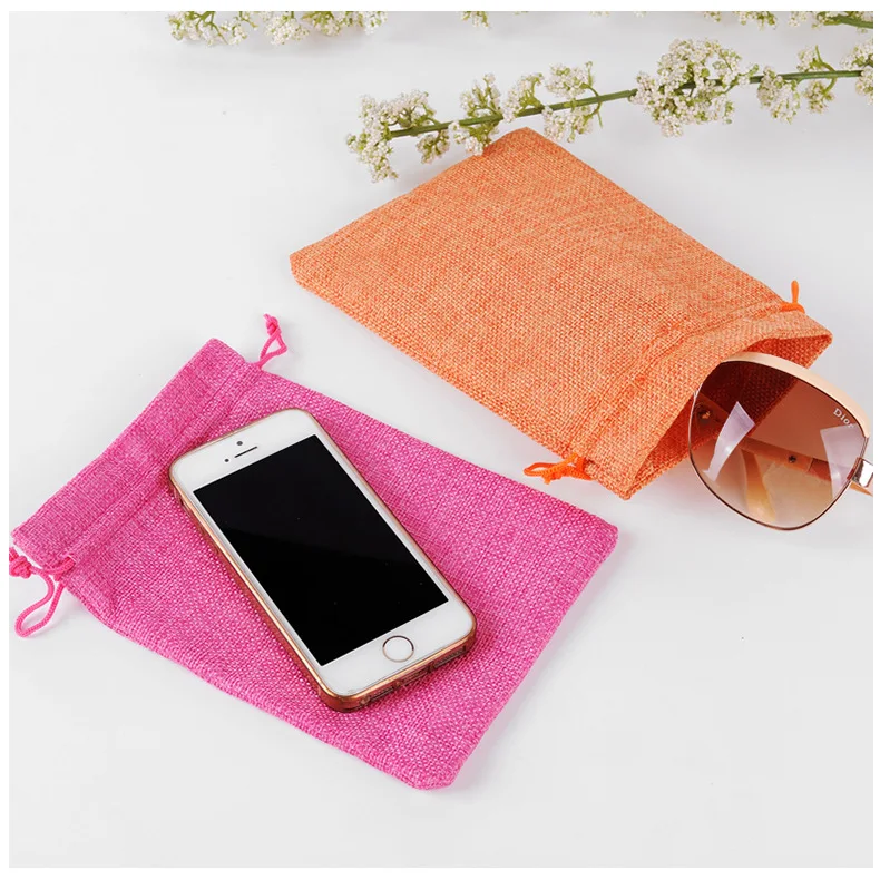 50pcs/lot Drawstring Gift Pouches Linen Bags For Jewelry Wedding Party Christmas Packaging Custom Logo 7*9 8*10 10*14 13*18cm