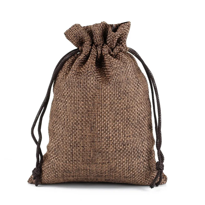 50pcs/lot Drawstring Gift Pouches Linen Bags For Jewelry Wedding Party Christmas Packaging Custom Logo 7*9 8*10 10*14 13*18cm