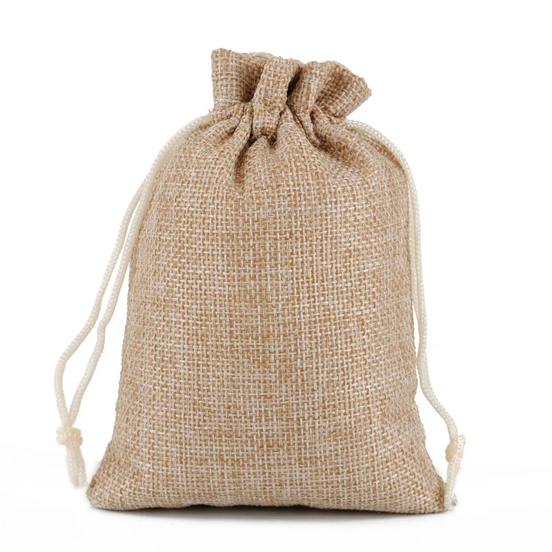 50pcs/lot Drawstring Gift Pouches Linen Bags For Jewelry Wedding Party Christmas Packaging Custom Logo 7*9 8*10 10*14 13*18cm