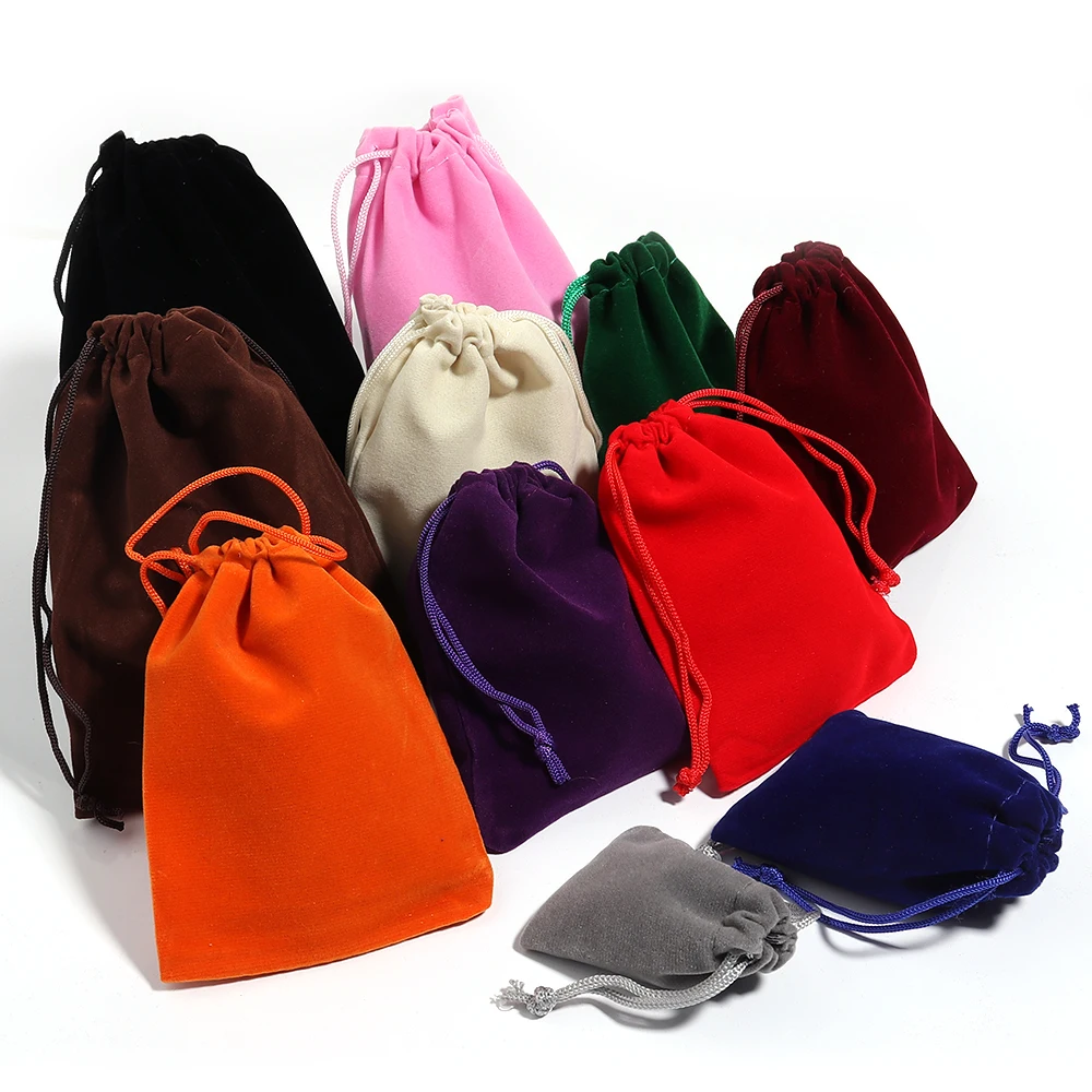 5-10pcs/lot Velvet Gifts Bags Colorful Drawstring Jewelry Bags Storage Pouches For Wedding Christmas Party Gifts Packaging Bags