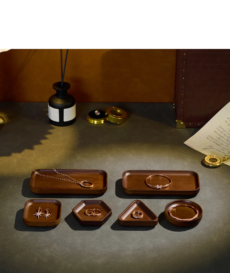 Oirlv Wooden Jewelry Ring Earring Holder Dish Decorative Small Wood Storage Tray For Rings Earrings Bracelets Jewelry Organizer