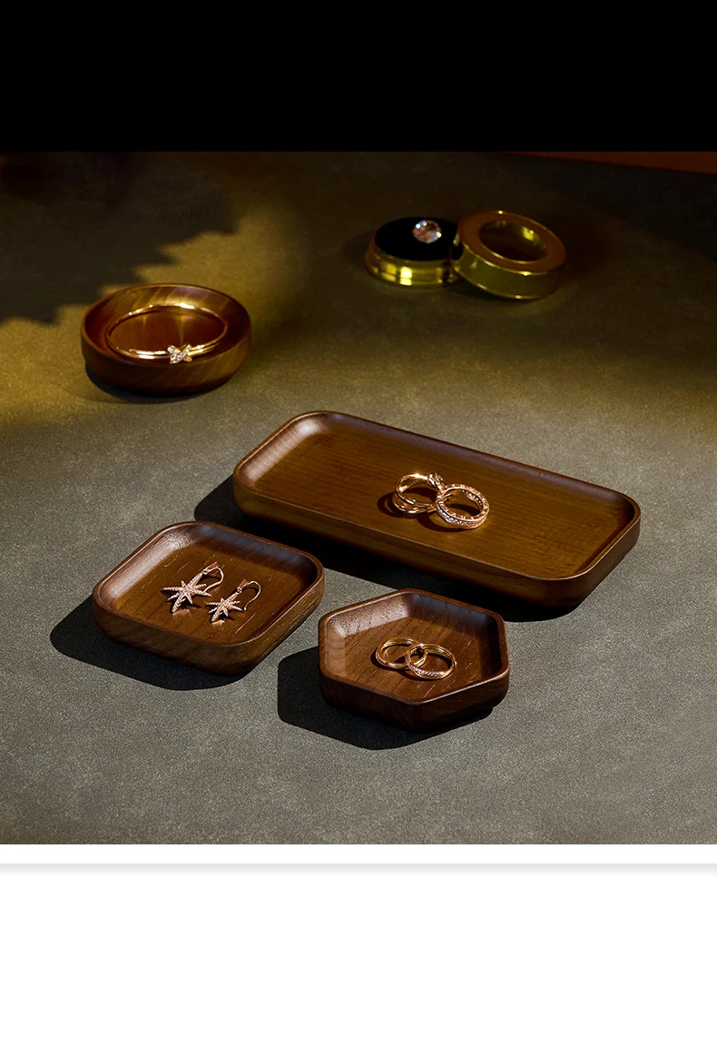 Oirlv Wooden Jewelry Ring Earring Holder Dish Decorative Small Wood Storage Tray For Rings Earrings Bracelets Jewelry Organizer