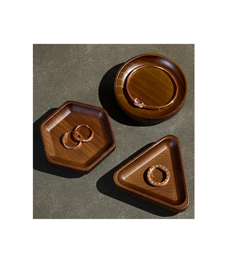 Oirlv Wooden Jewelry Ring Earring Holder Dish Decorative Small Wood Storage Tray For Rings Earrings Bracelets Jewelry Organizer