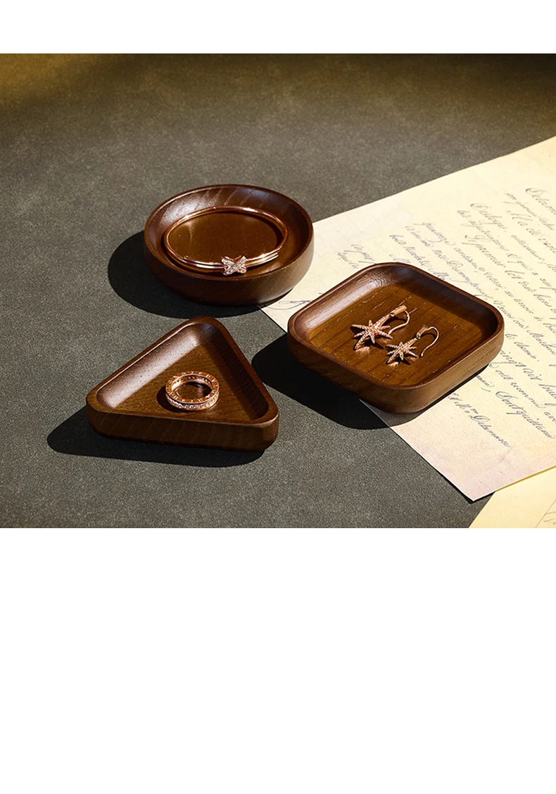 Oirlv Wooden Jewelry Ring Earring Holder Dish Decorative Small Wood Storage Tray For Rings Earrings Bracelets Jewelry Organizer