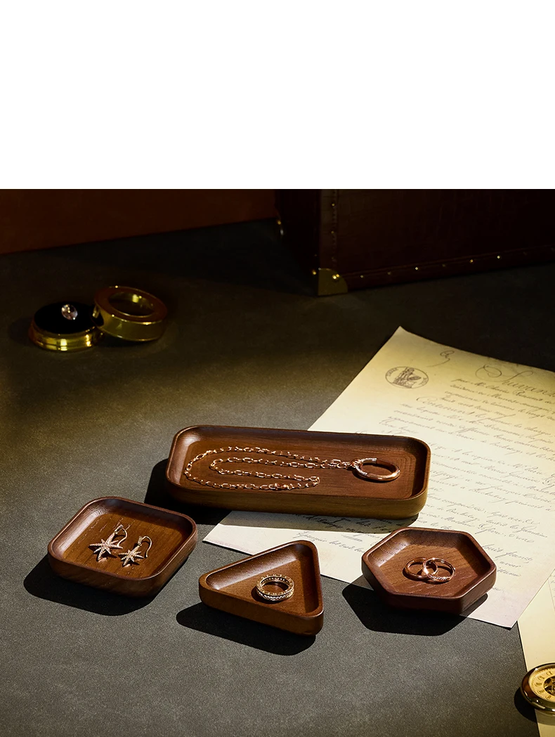 Oirlv Wooden Jewelry Ring Earring Holder Dish Decorative Small Wood Storage Tray For Rings Earrings Bracelets Jewelry Organizer