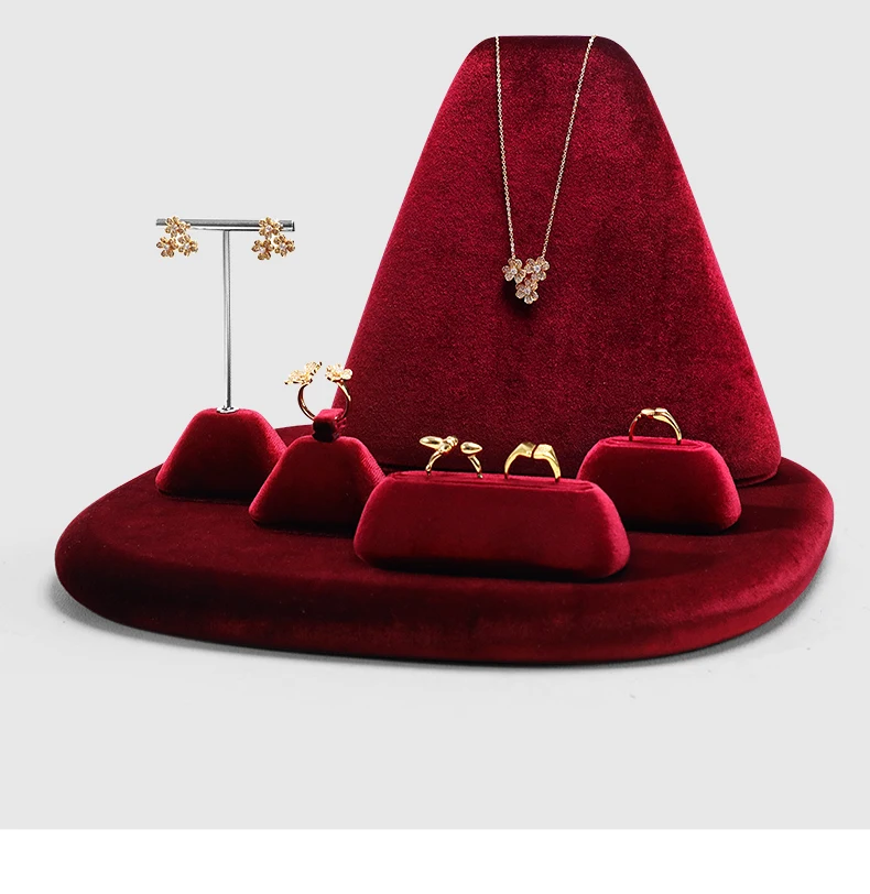 Yinbeini Velvet Jewelry Display Set Ring Earrings Necklace Bracelet Rack Organizer Boutique Combination Stand TB040