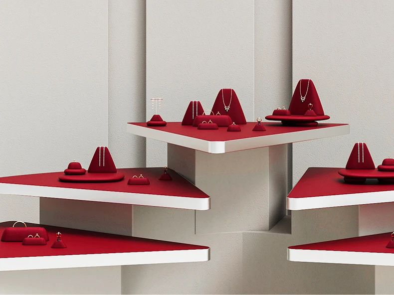 Yinbeini Velvet Jewelry Display Set Ring Earrings Necklace Bracelet Rack Organizer Boutique Combination Stand TB040