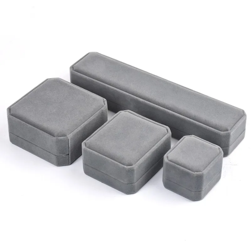 High-grade Velvet Jewelry Box Ring Necklace Bracelet Storage Gift Packaging Box Grey Exquisite Jewelry Organizer Box Joyero