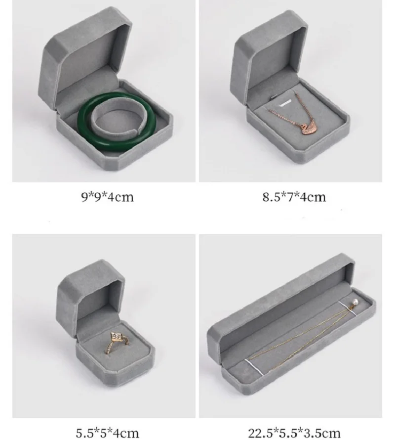 High-grade Velvet Jewelry Box Ring Necklace Bracelet Storage Gift Packaging Box Grey Exquisite Jewelry Organizer Box Joyero