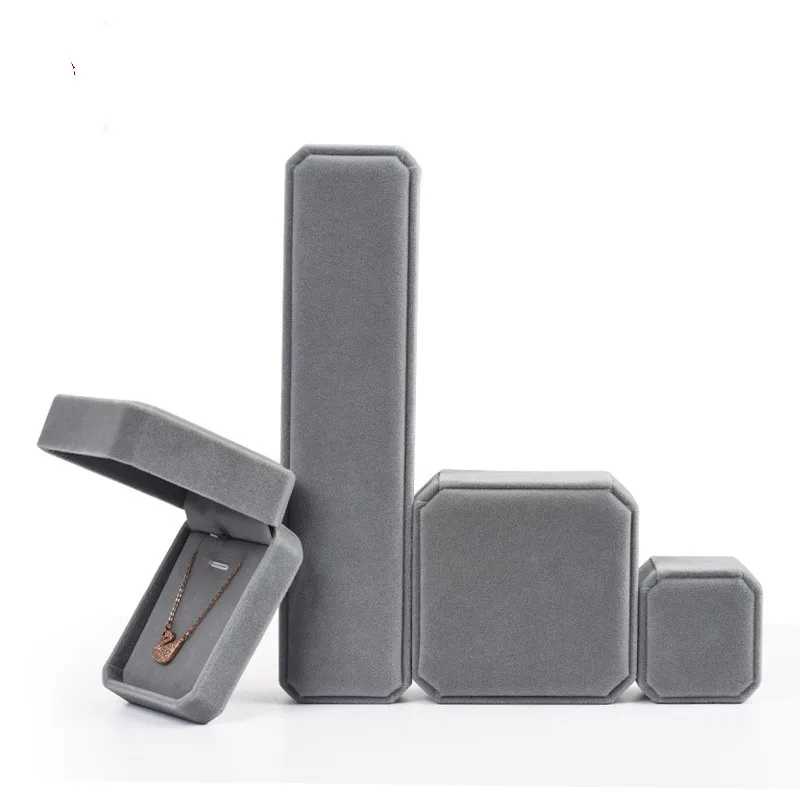 High-grade Velvet Jewelry Box Ring Necklace Bracelet Storage Gift Packaging Box Grey Exquisite Jewelry Organizer Box Joyero