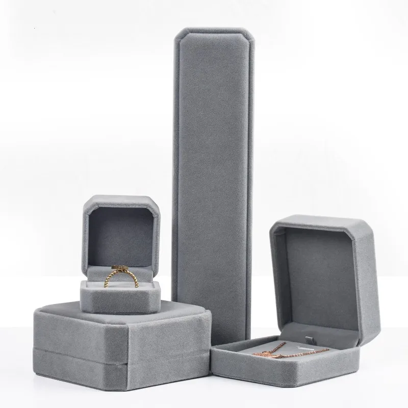 High-grade Velvet Jewelry Box Ring Necklace Bracelet Storage Gift Packaging Box Grey Exquisite Jewelry Organizer Box Joyero