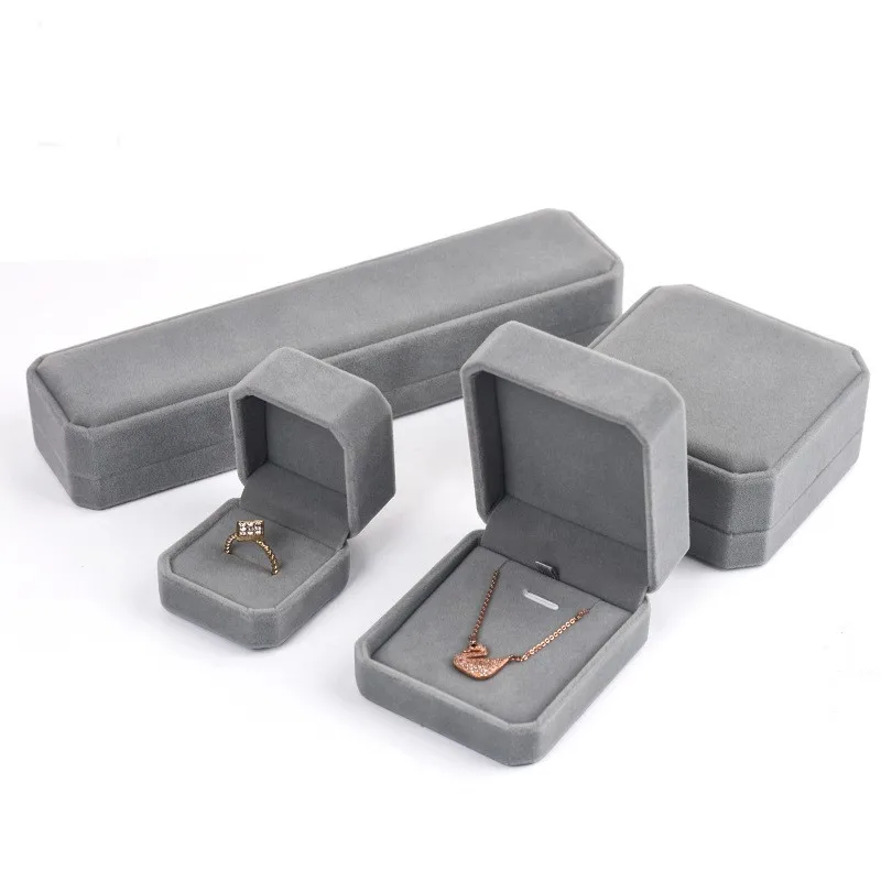 High-grade Velvet Jewelry Box Ring Necklace Bracelet Storage Gift Packaging Box Grey Exquisite Jewelry Organizer Box Joyero