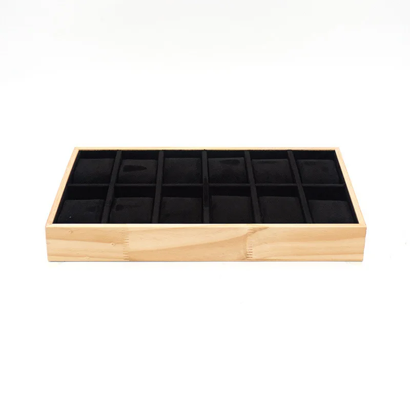 12 Slots Solid Wood Watch Display Tray Black Velvet Lining Wristwatch Bracelet Storage Organizer Tray for Home Collection