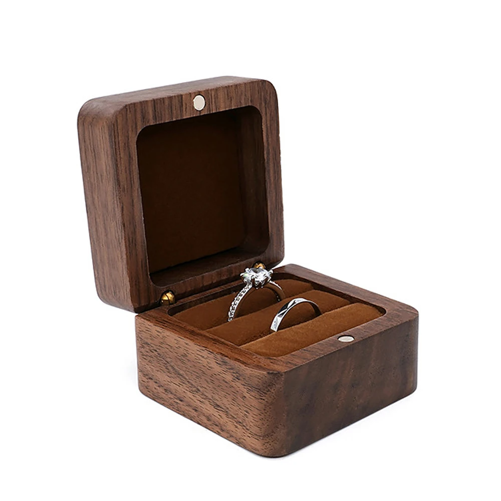 Custom Wooden Ring Box Personalized Engagement Wedding Rings Bearer Case Valentines Day Gift for Couples