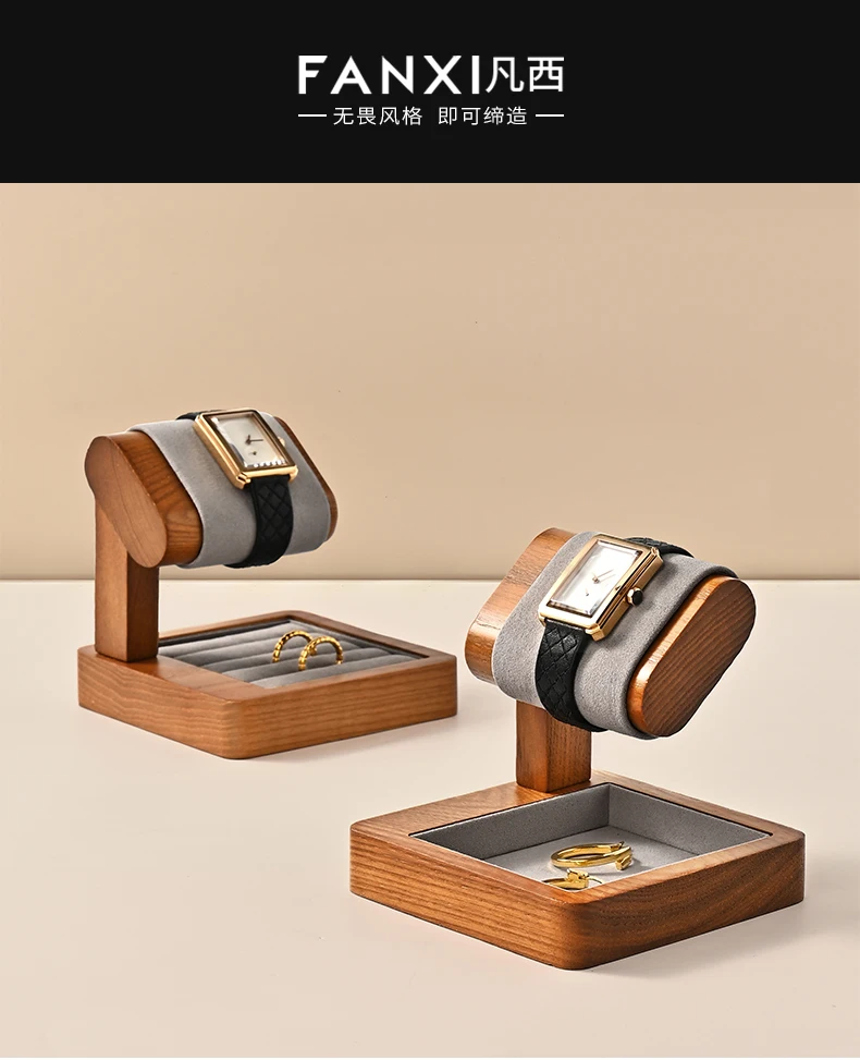 Oirlv T Shaped Fashion Wood Watch Display Stand with Microfiber Jewelry Organizer Rack Bracelet Ring Storage Watch Holder New