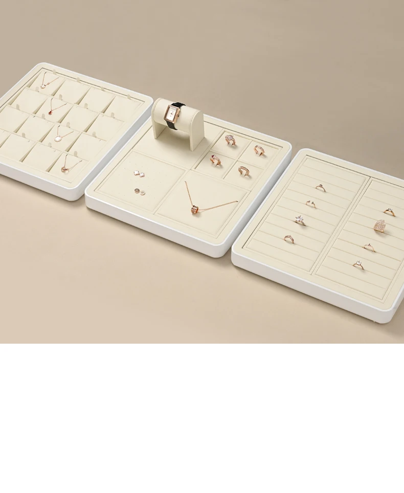 Oirlv Beige Premium Jewelry Display Tray Stand Matte Textured Holder for Necklaces/Rings, Jeweler Store Counter Display Props