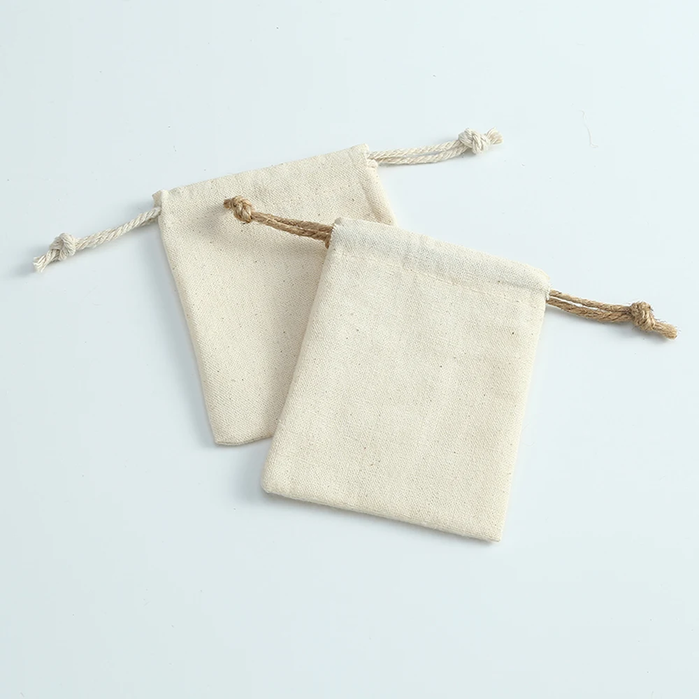 50 Cotton Burlap Jewelry Packaging Pouches Organizer Wedding Christmas Party Candy Bag Present Mariage Jute Drawstring Gift Bag