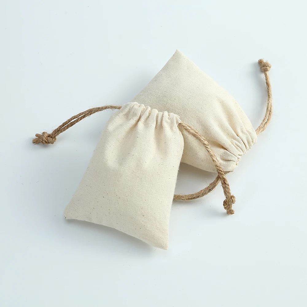 50 Cotton Burlap Jewelry Packaging Pouches Organizer Wedding Christmas Party Candy Bag Present Mariage Jute Drawstring Gift Bag