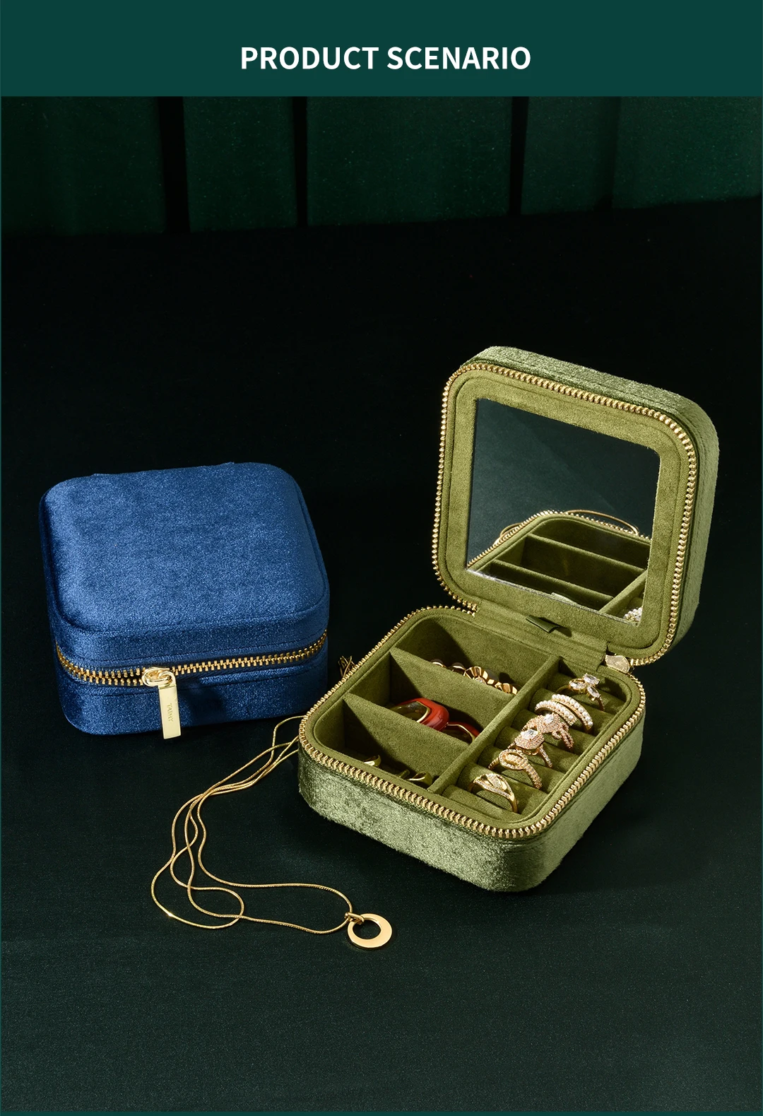 TAIMY Personalise Vintage Velvet Jewelry Box Luxury Travel Ring Necklace Jewelry Storage Case Custom Logo Jewellery Organizer