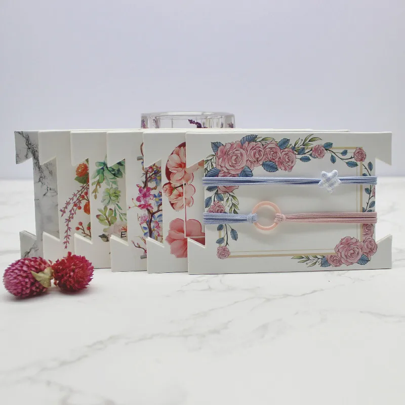12x8cm DIY Handmade Jewelry Headband Package Tag Card Marbling Flower Printed Hair Ornaments Packing Card 50pc