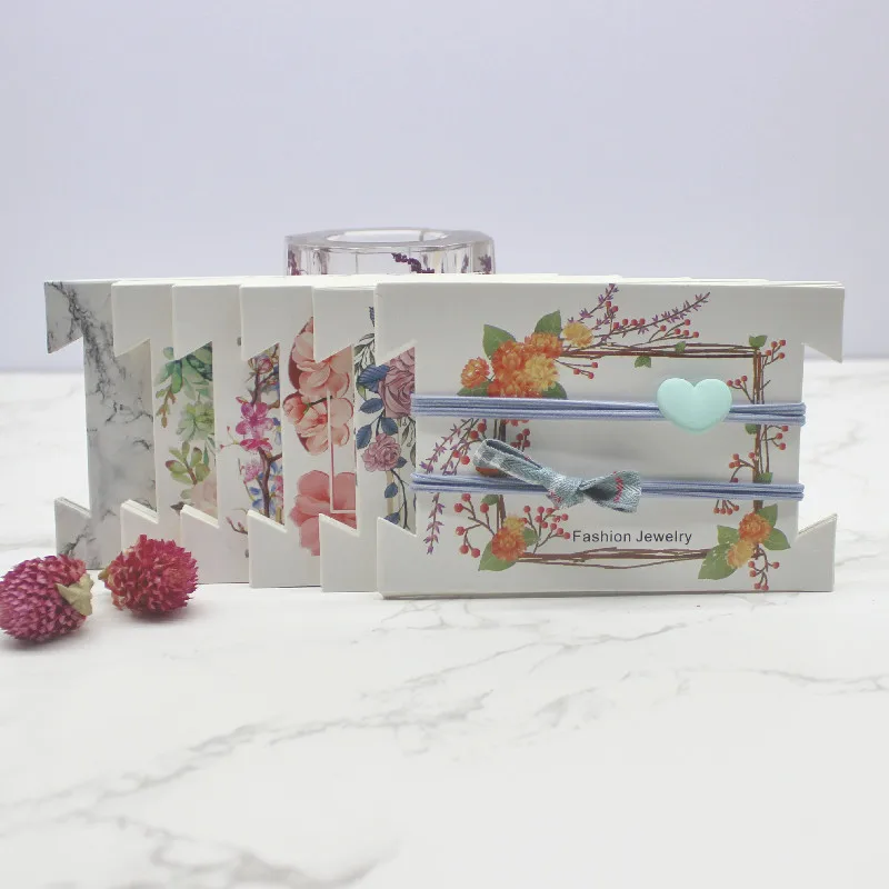 12x8cm DIY Handmade Jewelry Headband Package Tag Card Marbling Flower Printed Hair Ornaments Packing Card 50pc