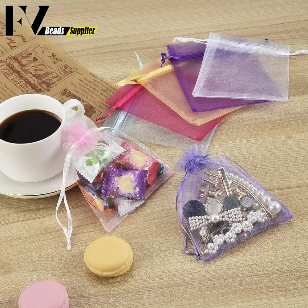 50pcs/lot Colorful Organza Bag 7x9cm 9x12cm 10x15cm Gift Wedding Packaging Display Jewelry Tulle Drawstring Bags Jewelry Pouches