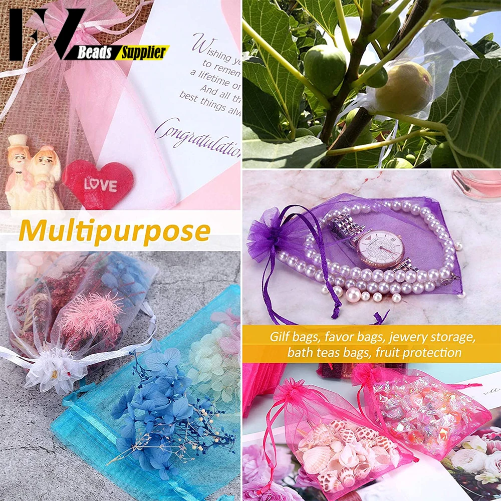 50pcs/lot Colorful Organza Bag 7x9cm 9x12cm 10x15cm Gift Wedding Packaging Display Jewelry Tulle Drawstring Bags Jewelry Pouches