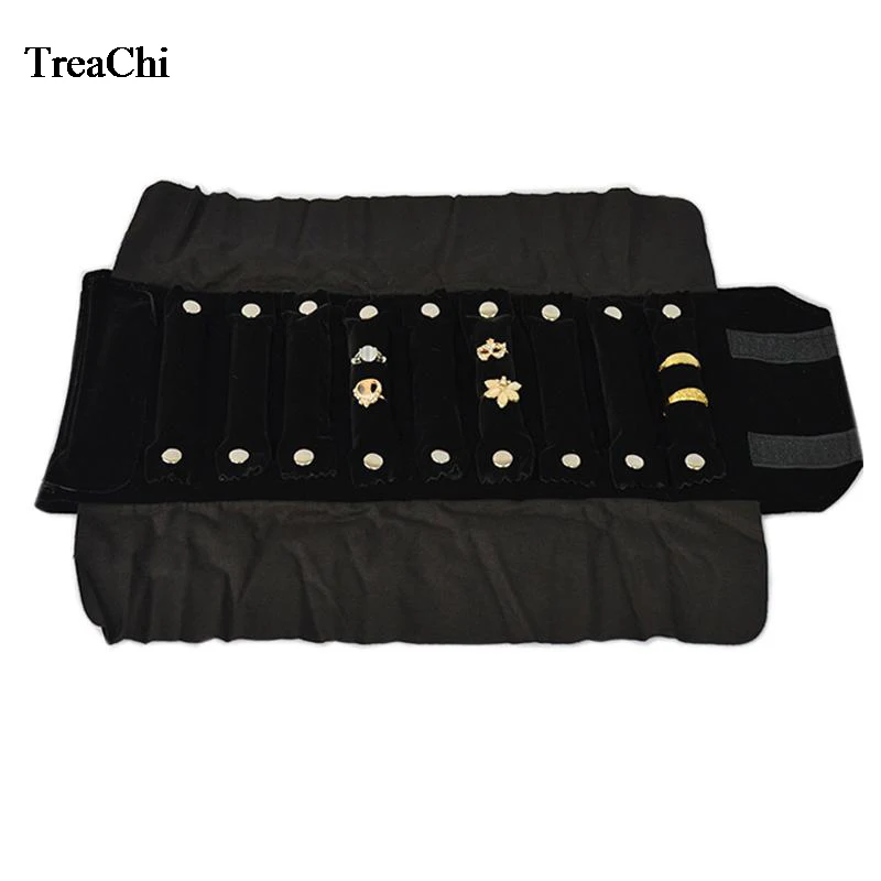 Fine Mini Jewelry Travel Roll Bag Fashion Black Grey Velvet Ring Storage Organizer Pouch Personalized Ring Carrying Case