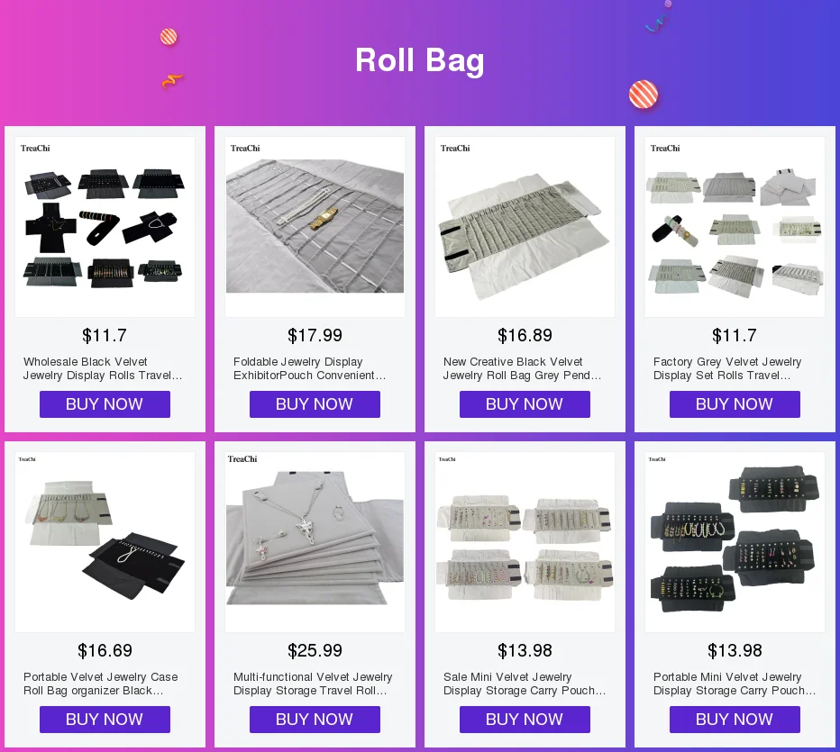 Fine Mini Jewelry Travel Roll Bag Fashion Black Grey Velvet Ring Storage Organizer Pouch Personalized Ring Carrying Case