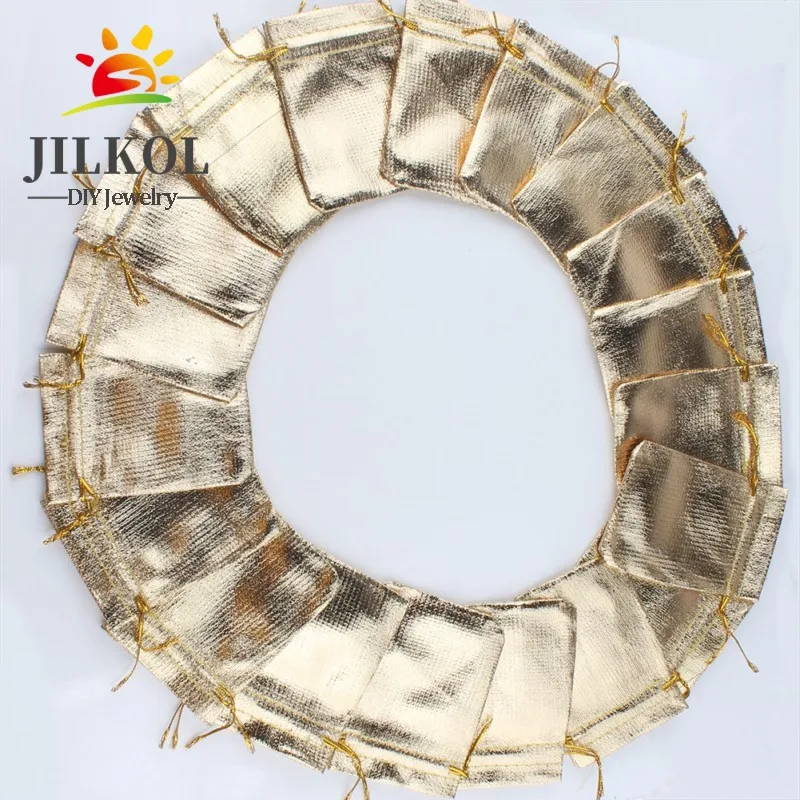 50Pcs/lot 7x9cm 9x12cm Gold Color Silver Color Adjustable Jewelry Packing Bags For Party Candy Drawstring Wedding Gift Bags