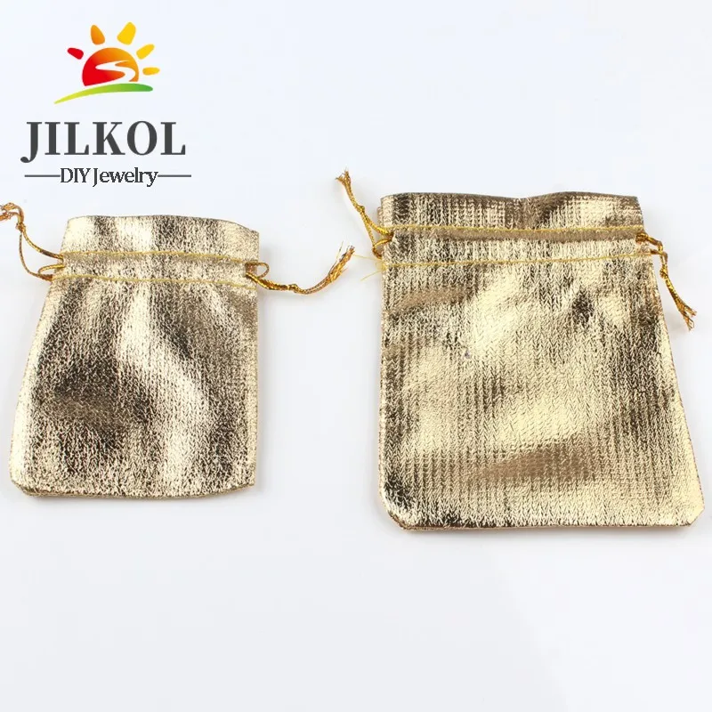 50Pcs/lot 7x9cm 9x12cm Gold Color Silver Color Adjustable Jewelry Packing Bags For Party Candy Drawstring Wedding Gift Bags