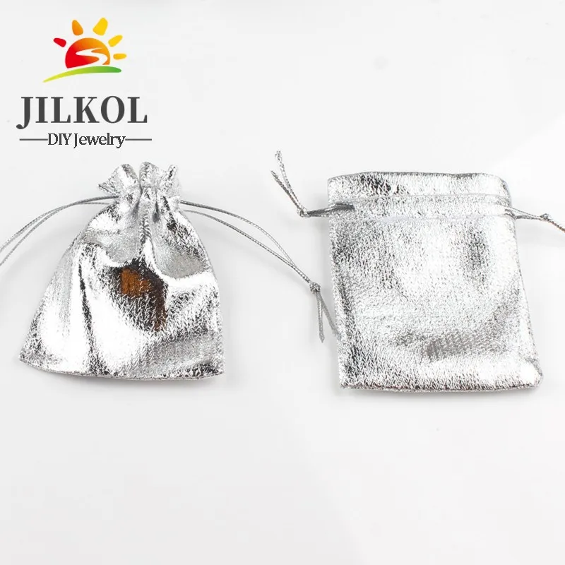 50Pcs/lot 7x9cm 9x12cm Gold Color Silver Color Adjustable Jewelry Packing Bags For Party Candy Drawstring Wedding Gift Bags