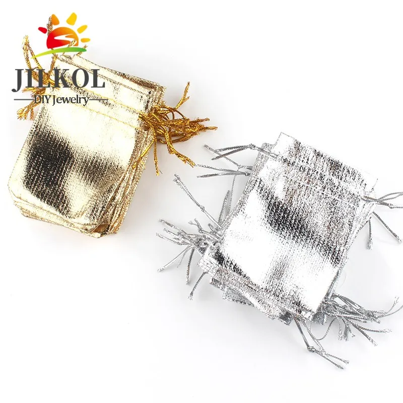 50Pcs/lot 7x9cm 9x12cm Gold Color Silver Color Adjustable Jewelry Packing Bags For Party Candy Drawstring Wedding Gift Bags
