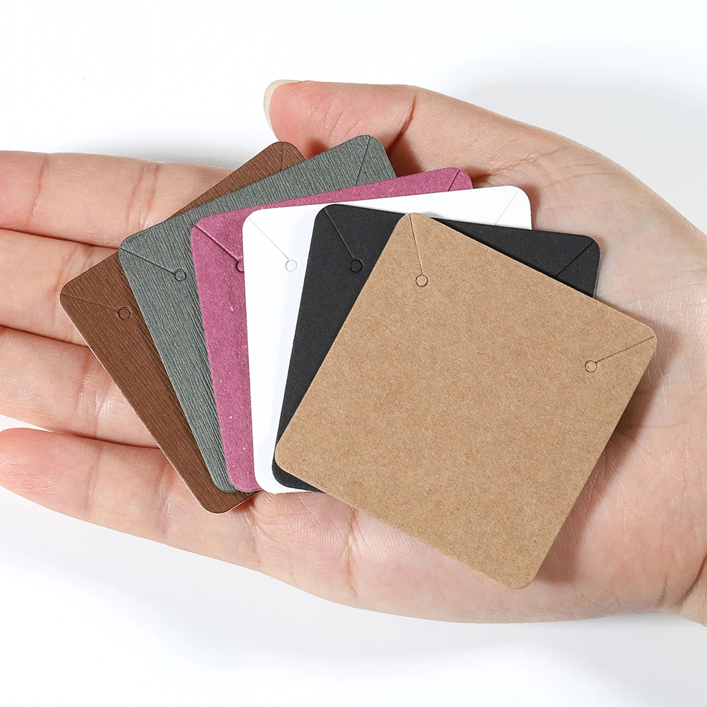 Earring Cards and 50pcs Bags 5x5cm Card Necklace Earring Display Cards Self-Seal Bags Kraft Paper Card for DIY Jewelry Packaging