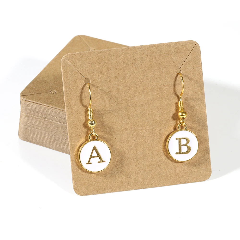 Earring Cards and 50pcs Bags 5x5cm Card Necklace Earring Display Cards Self-Seal Bags Kraft Paper Card for DIY Jewelry Packaging