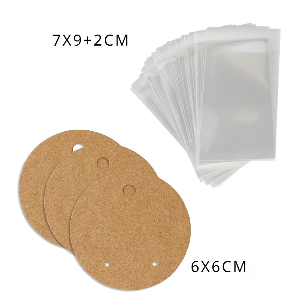 50 pcs 6x6cm Circular Earrings Jewelry Display Kraft Paper Card With Or Without Bags Wholesale Packaging Small Business Supplier