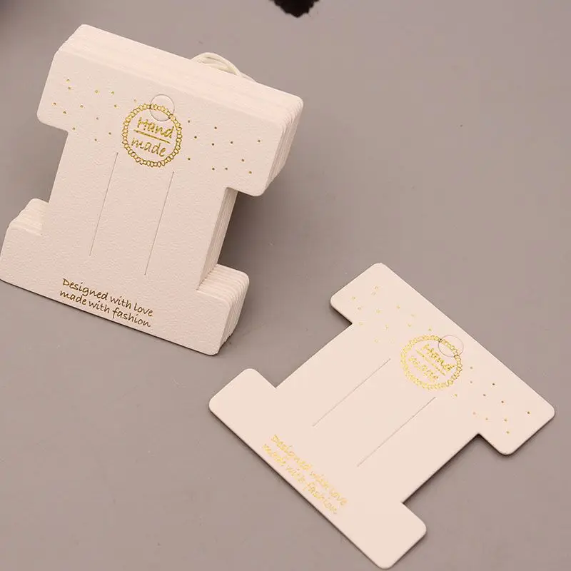 20/50Pcs 8x8cm Hair Clip Display Cards Gold Handmade Fonts Cards Hairpin Tags Hair Jewelry Packaging Cardboard