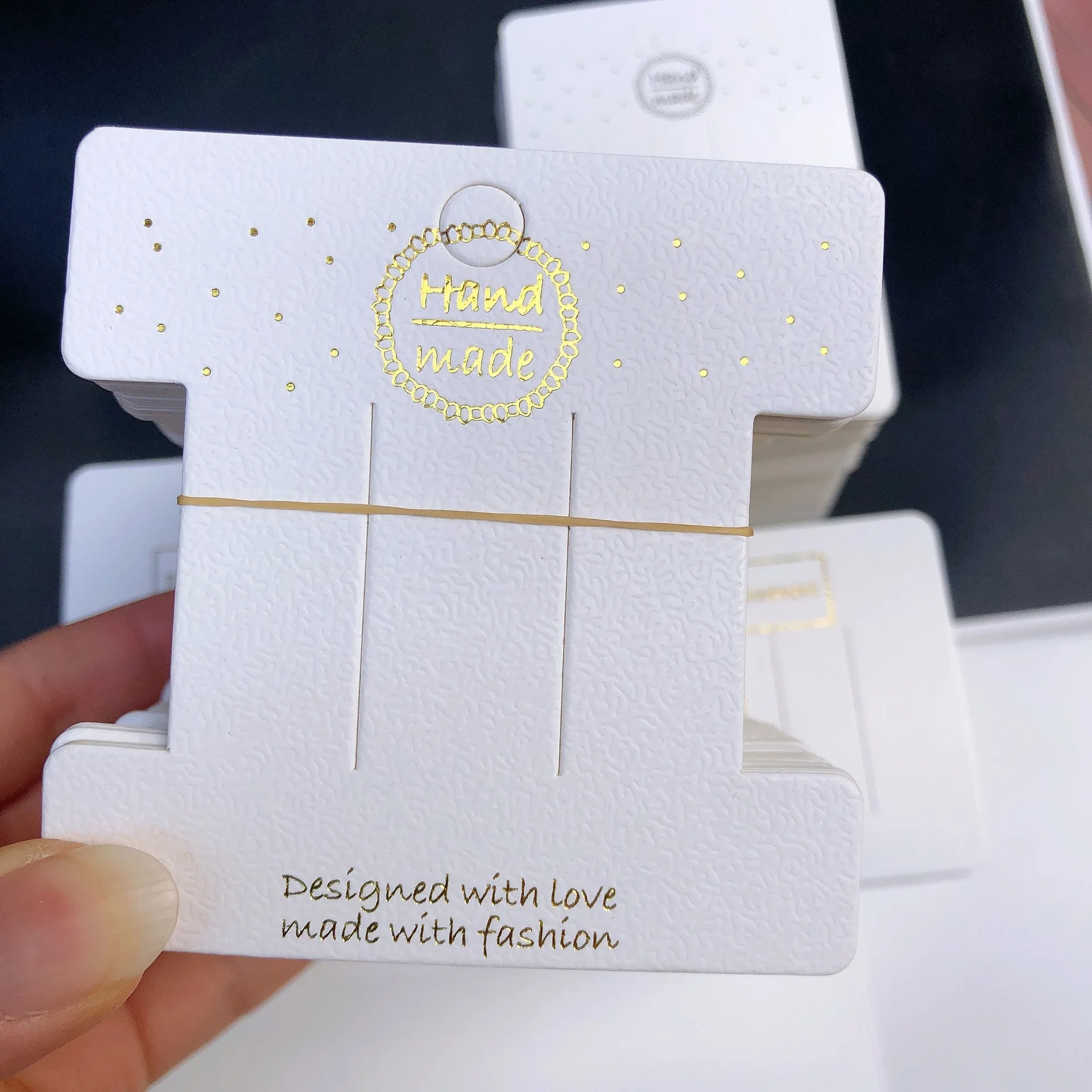 20/50Pcs 8x8cm Hair Clip Display Cards Gold Handmade Fonts Cards Hairpin Tags Hair Jewelry Packaging Cardboard