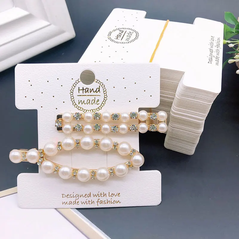 20/50Pcs 8x8cm Hair Clip Display Cards Gold Handmade Fonts Cards Hairpin Tags Hair Jewelry Packaging Cardboard